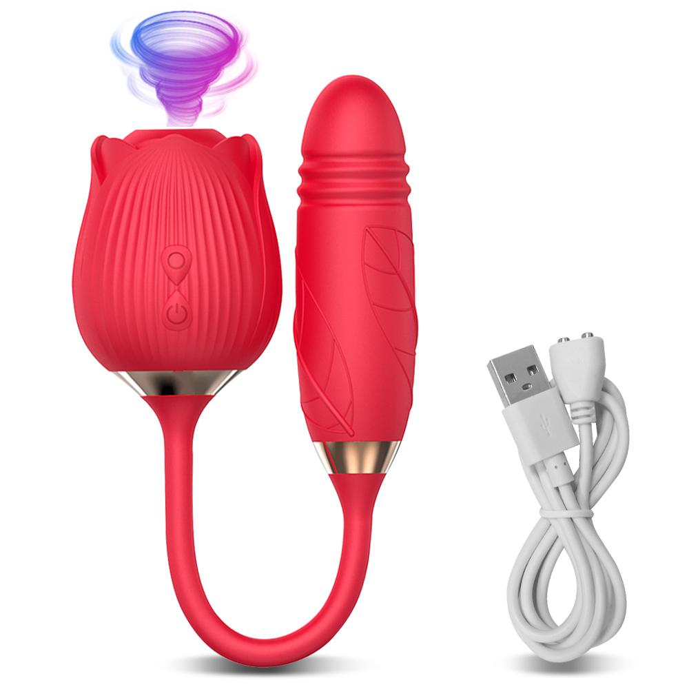 Rose-Toy Dildo Thrusting Vibrator for Women Egg Clitoris Sucker Stimulator Tongue Licking Adults Goods Sucking Sex Toys Female
