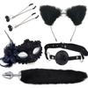 Niedlicher Fuchsschwanz Anal Plug Maske Katzenohren Stirnbänder Set Erotikspiele Nippelclip Halsband Erotik Cosplay Sexspielzeug für