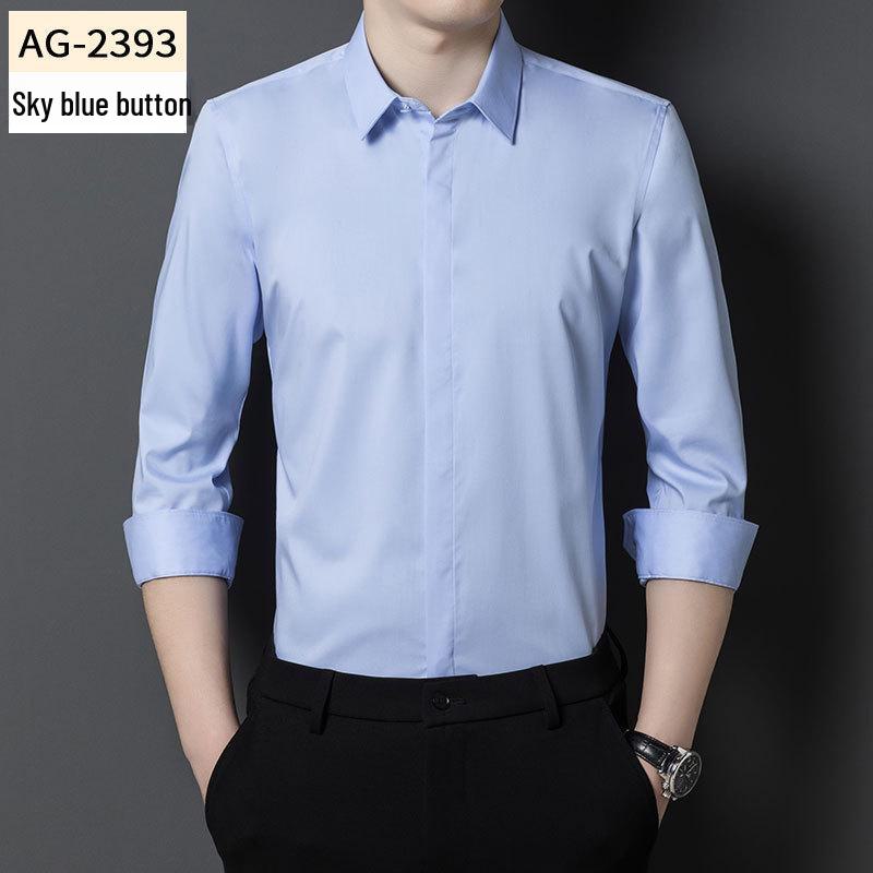 Men's Bamboo Fiber Long-Sleeve Non-Iron Stretch Business Casual Shirt