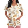 Women's V Neck Short Sleeve Work Top with Pockets Animal Print Medical Scrub Shirt for Healthcare Professionals Comfortable Fit