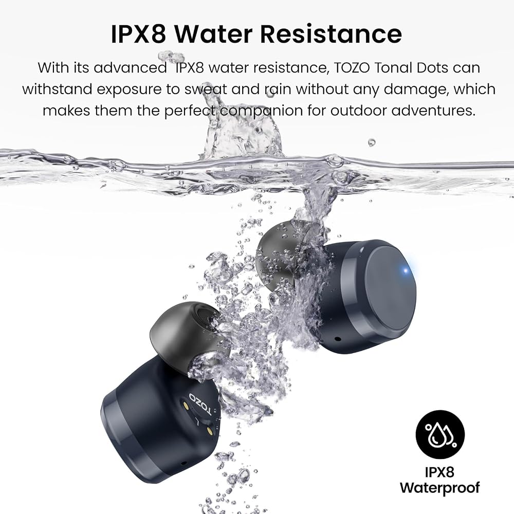 TOZO Tones Dots (T12) Bluetooth Wireless Earphones: Compact, Lightweight, Comfortable, Mid-Low Frequencies, Warm Tone Sound Quality, Customizable EQ (