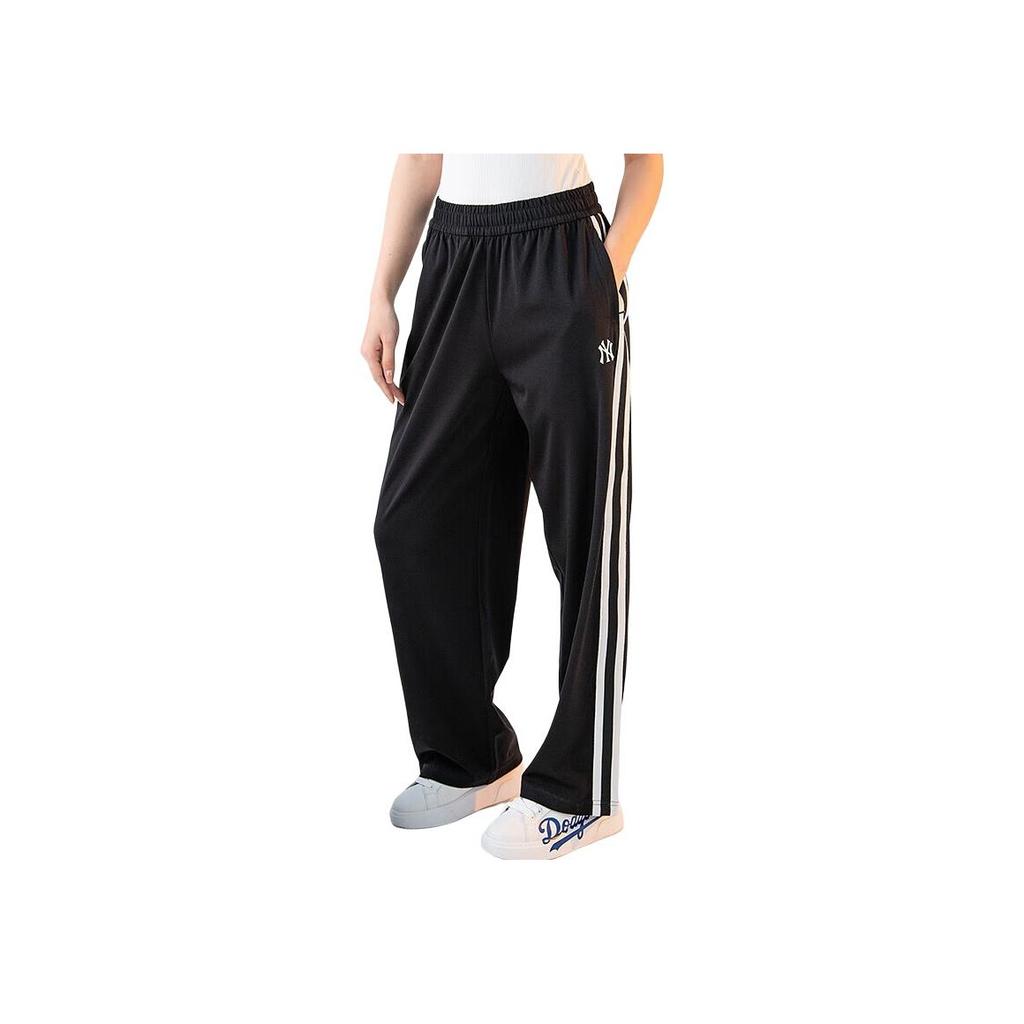 Calças Casuais Soltas de Cintura Média Listradas do MLB New York Yankees Unissex Pretas 3APTB1143-50BKS