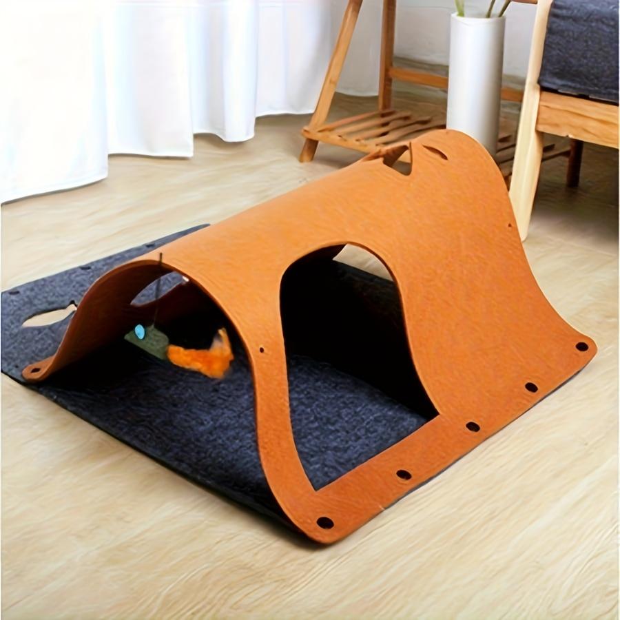 Tunnel pour chat multifonctionnel orange moderne - Canal de jeu et de sommeil convertible en diverses formes, amélioré avec des trous de perçage, comprend un griffoir