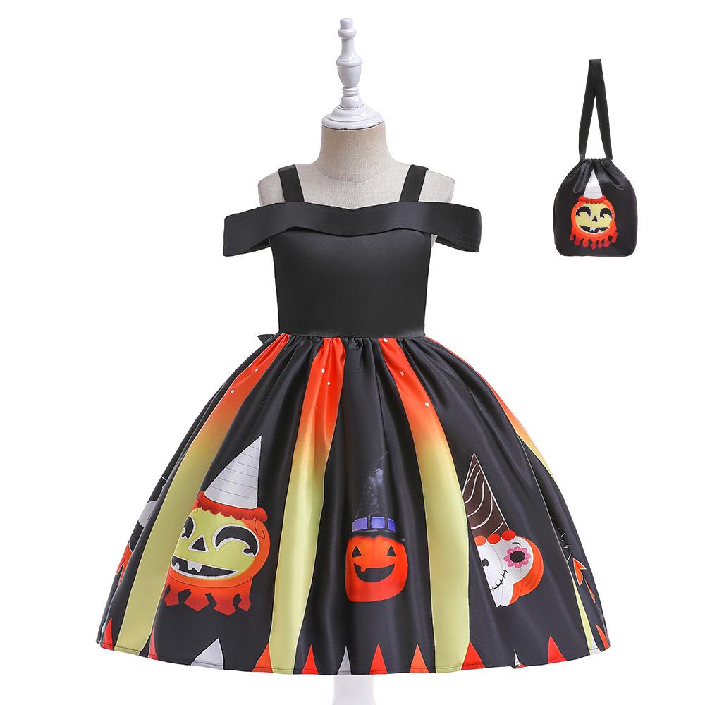 Kids' Halloween Witch Cosplay Cartoon Print Dress