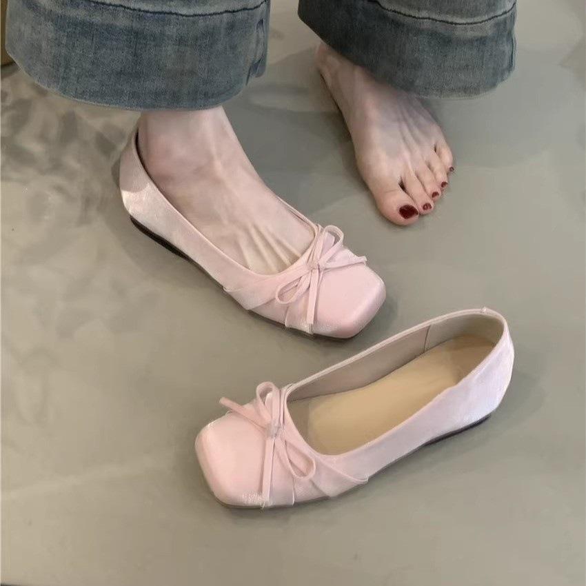 Gentle fairy style ballet shoes 2025 French temperament elegant pink bow inner heightening evening shoes