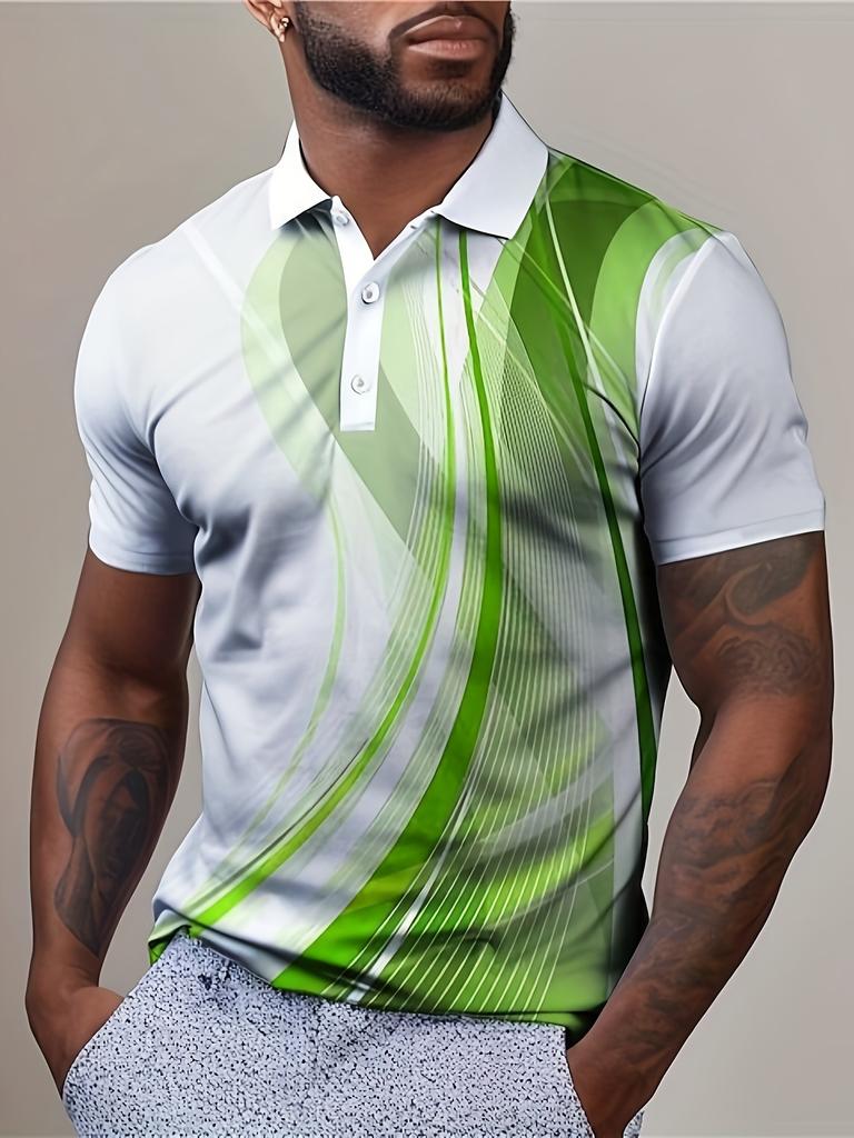 Golf stick figure print short-sleeve polo shirt, casual and stylish for men.