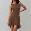 Ladies' Slim Fit Solid Color Sleeveless Sexy One Neck Dress with Cinched Waist for Slimming Back