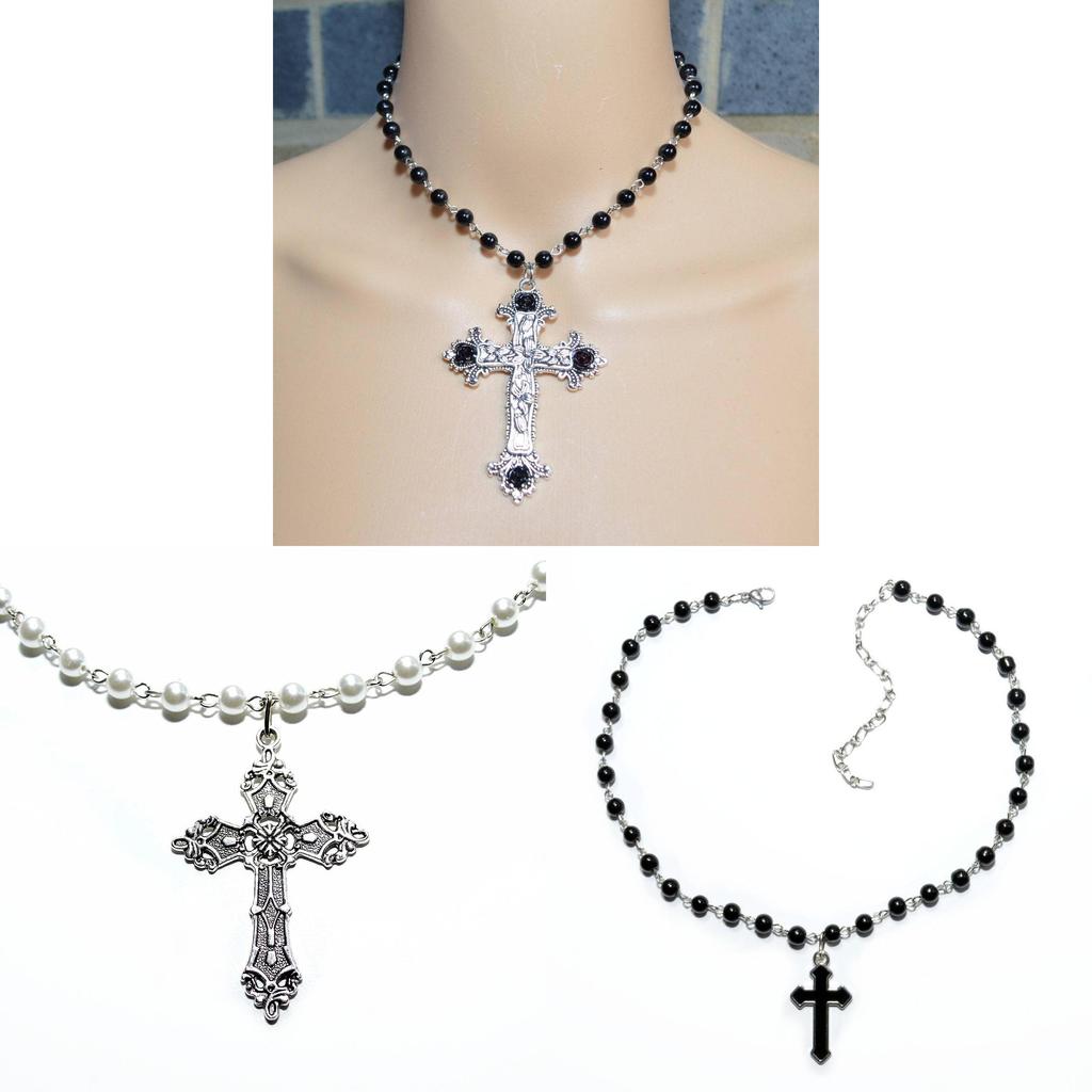 Cross Pendant Necklace With Pearl Chain And Geometric Alloy Design For Fashion Jewelry Enthusiasts