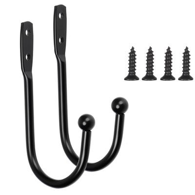 2 Stück/Set Schwarzer Retro-Eisen-Vorhang-Haltehaken Wandhaken Montierte Metallhaken U-förmiger Vorhangschleifenhalter Wand-Vorhang-Halteband Mit Schraube
