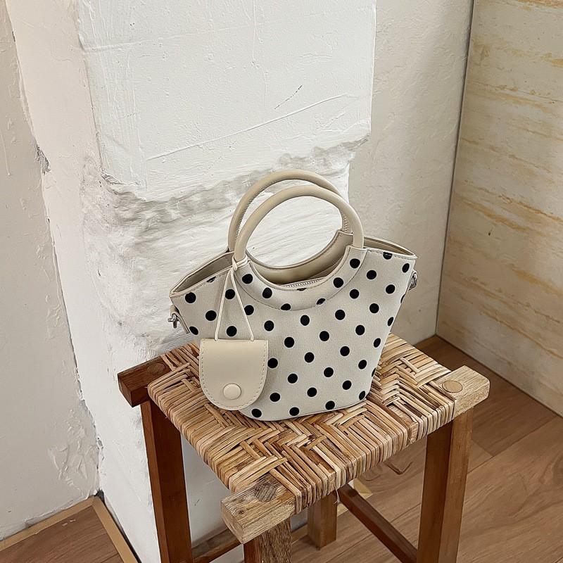Stylish Polka Dot PU Shoulder Bag Women - Minimalist Urban Tote With Zip Interior Pocket