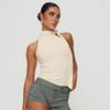 T-shirt Top da Donna Estiva a Maniche Corte, Collo Alto, con Fiocco Legato