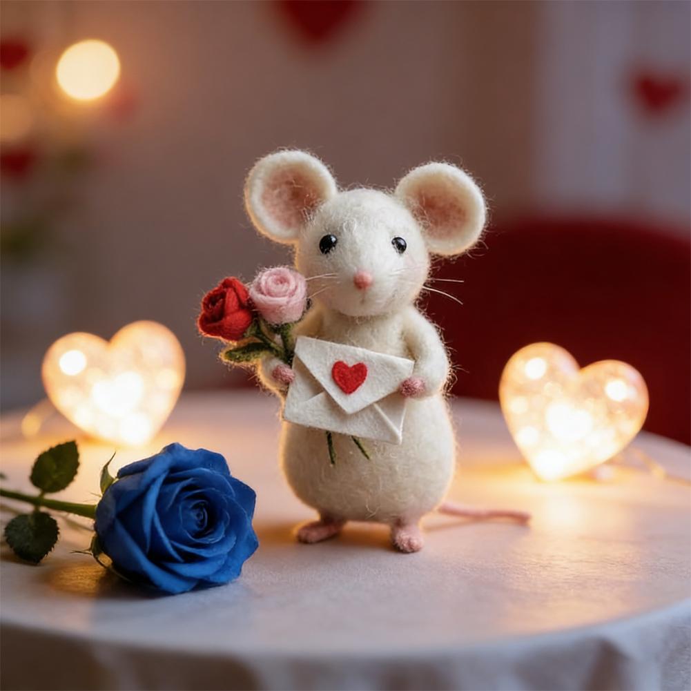 Schattige muisjes van vilt voor Valentijnsdag, kerstversiering van wolvilt, handgemaakt doe-het-zelf knutselpakket, cadeau voor op je bureau.