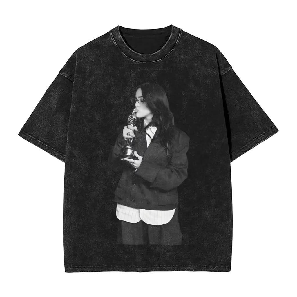 2026 Billie Eilish Funny Poster Graphic Print T-shirt Men Women Fashion Vintage Washed Cotton O-neck Summer Tee Oversized Casual Short Sleeve Top