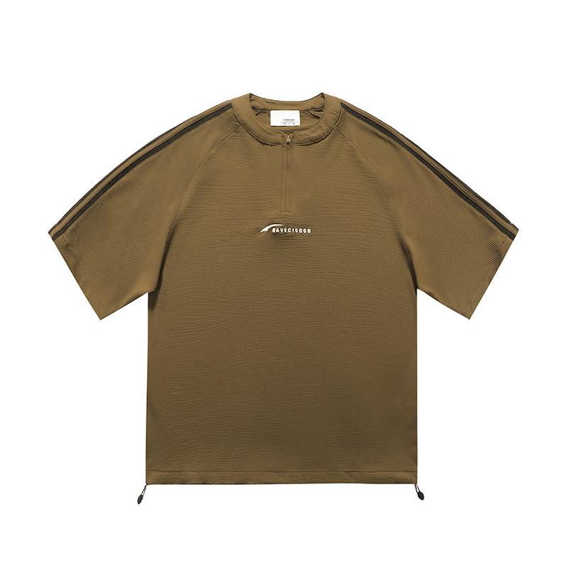 Ragshou Sleeve T-shirt Men s Short Sleeve Summer American Zipper Loose Large Size Embroidered Half Sleeve M