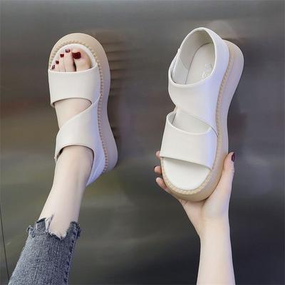 Leather Roman Women's Sandals Summer New Versatile Muffin Thick-soled Pregnant Women's Soft-soled Open-toed Beach Women's Shoes
