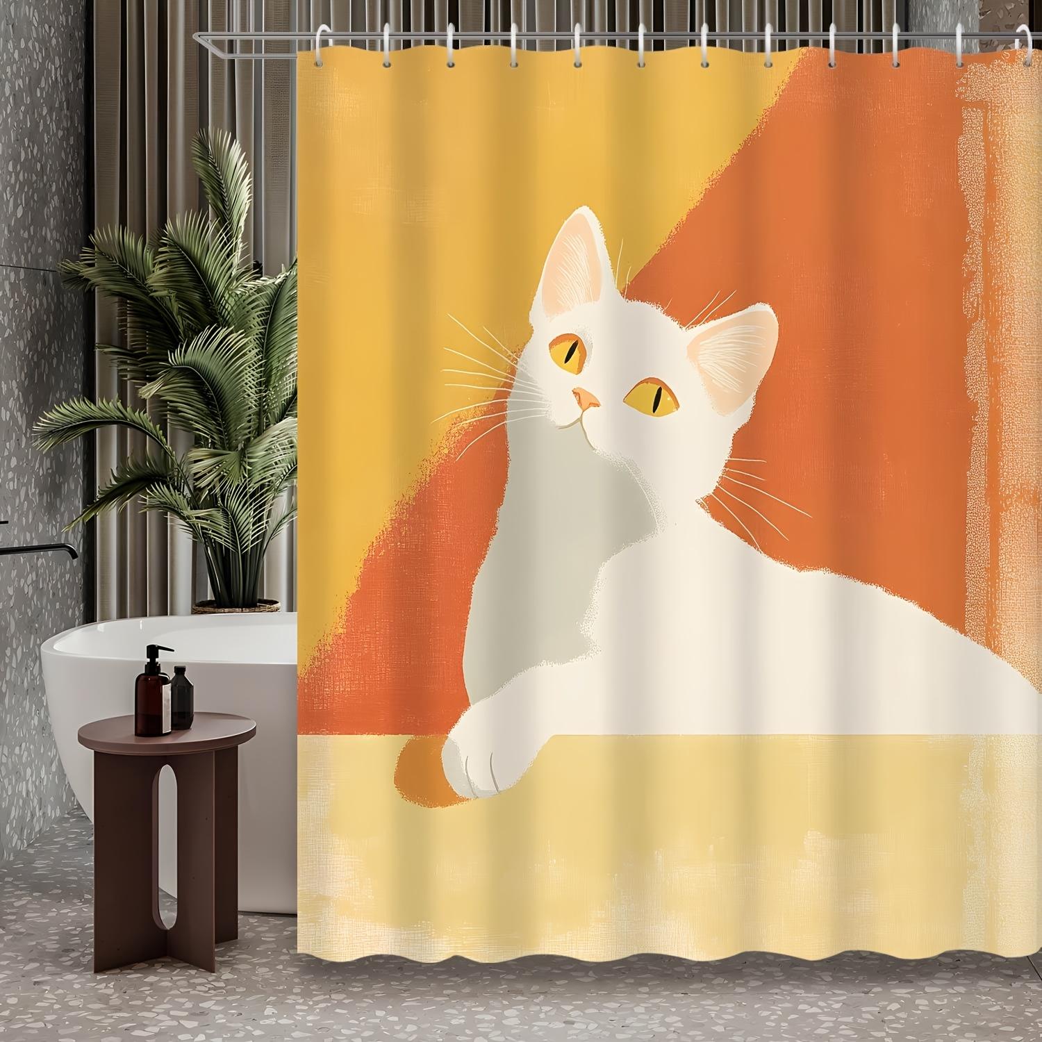

Peaceful White Cat Shower Curtain - Abstract Art Wall Hanging For Living Room And Bedroom Decoration -Minimalism And Tranquility W60H190(CM)-1 Pcs