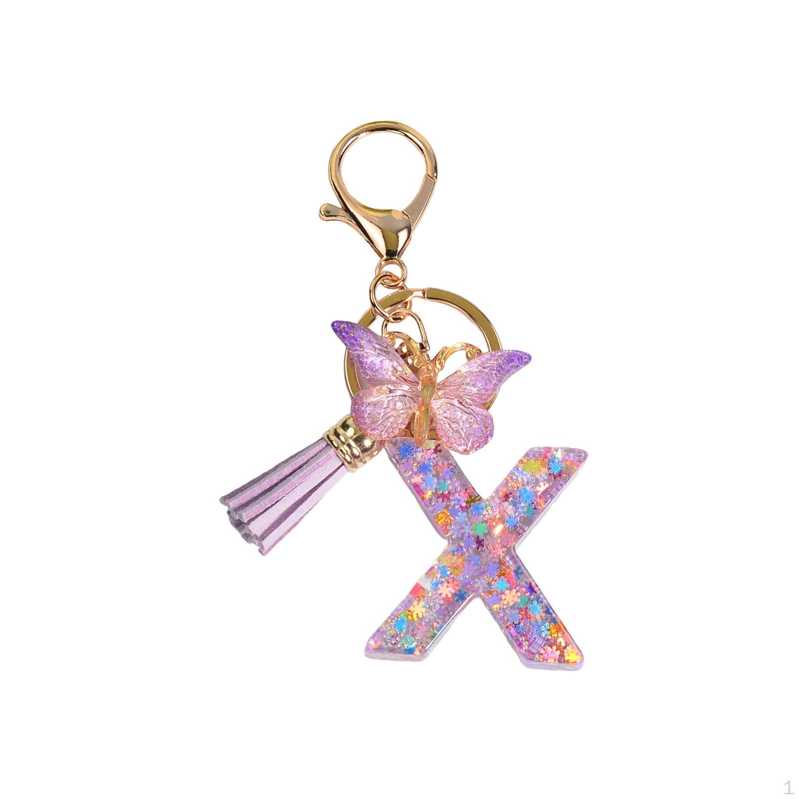 

Letter Keyring Keychain Resin Ornaments Bright Color Adorable Birthday Gifts with Butterfly X