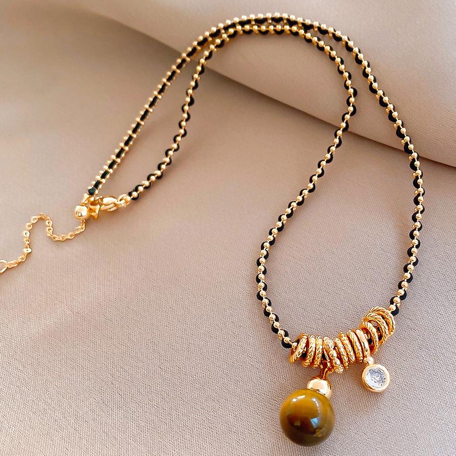 18k electroplating retro simple zircon tiger s eye stone necklace accessories women s sweater chain necklace accessories