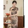 Breasted Slim Fitting Short Sleeved Cheongsam Silm Short Sleeve Robe Female