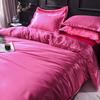 Solid Silk Bedding Set with Bed Sheet Duvet Cover Pillowcase Satin Single Couple Bedsheet King Queen Double Twin Size