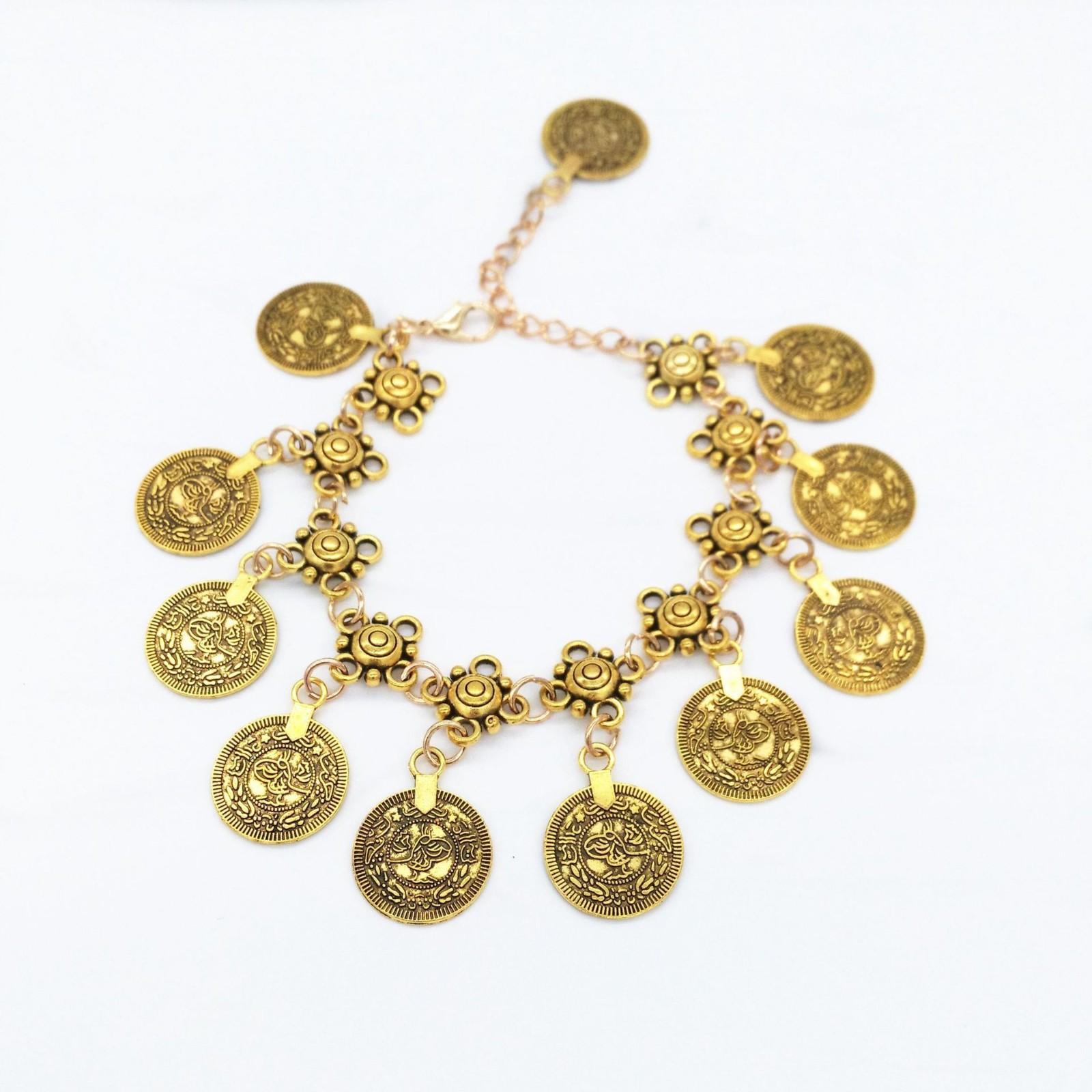 

Модная ретро-цепочка для украшения стопы с резьбой, браслет One Size золотой