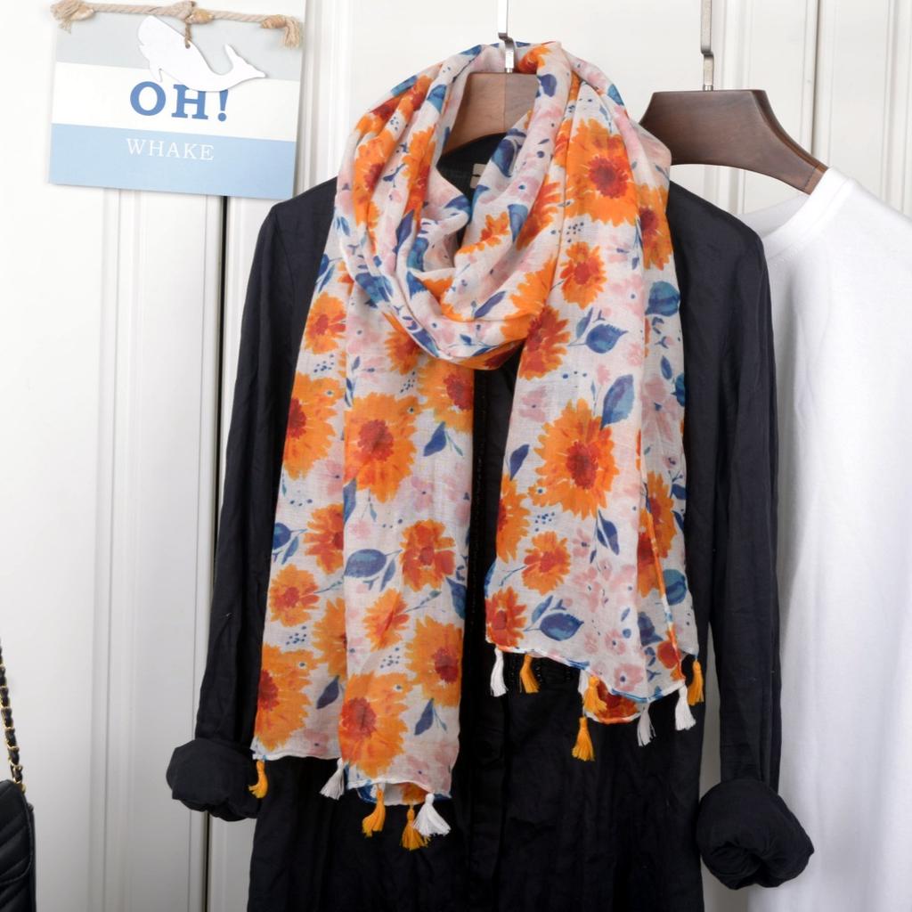 Ethnic Style Blue and White Porcelain Cotton and Linen Scarf, Women's Artistic Shawl, Travel Sunscreen Scarf, Office Shawl
