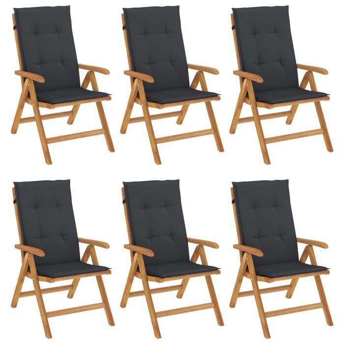 VidaXL Chaises de jardin inclinables et coussins lot de 6 bois teck 3196500