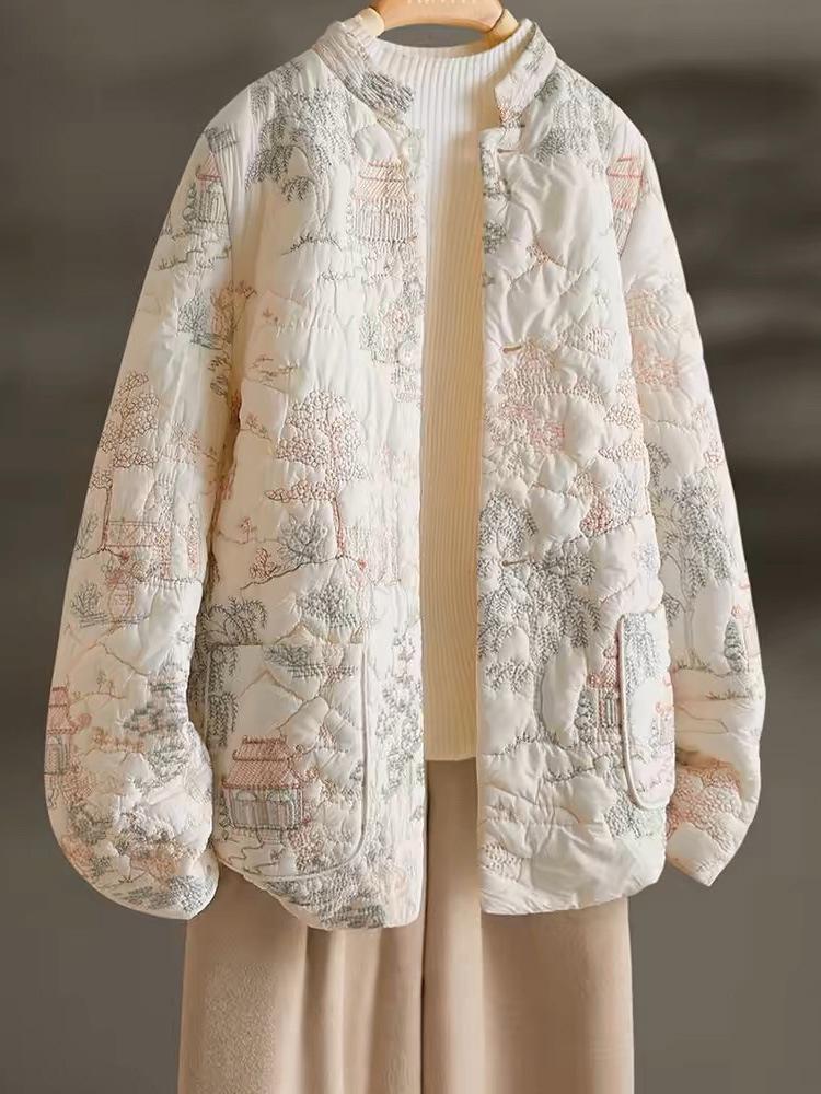 

Женская зимняя куртка из хлопка с вышивкой высокого класса - в китайском стиле, коллекция 2025 XL