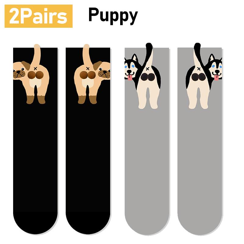 1/2Pair Cartoon Cute Dog/Cat Balls Cotton Socks Lolita Knitting Socks Women Girls Middle Tube Sleep Sock Pet Print Floor Sock