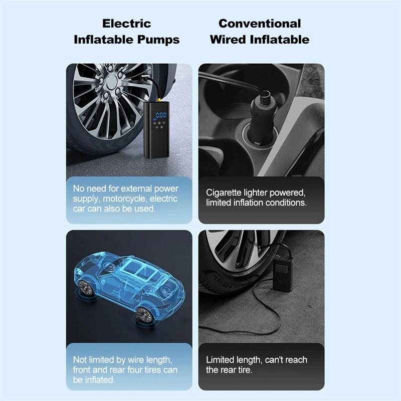 Wireless/Wired Electric Tire Inflator Lcd Digital Display Portable Tyre Inflator With Led Light Digital Inflator Inflatable Pump