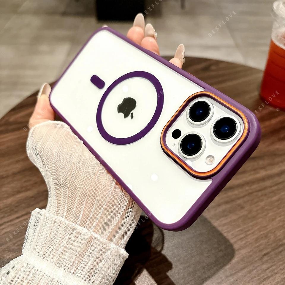 Luxury Clear Magnetic Phone Case For iPhone 16 15 14 Plus 12 11 13 16 Pro Max Magsafe Wireless Charge Shockproof Protector Cover