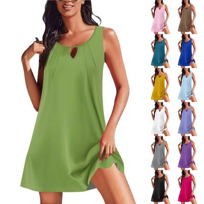 Womens Summer Dresses Loose U Neck Sleeveless Sundresses Dress With Pockets