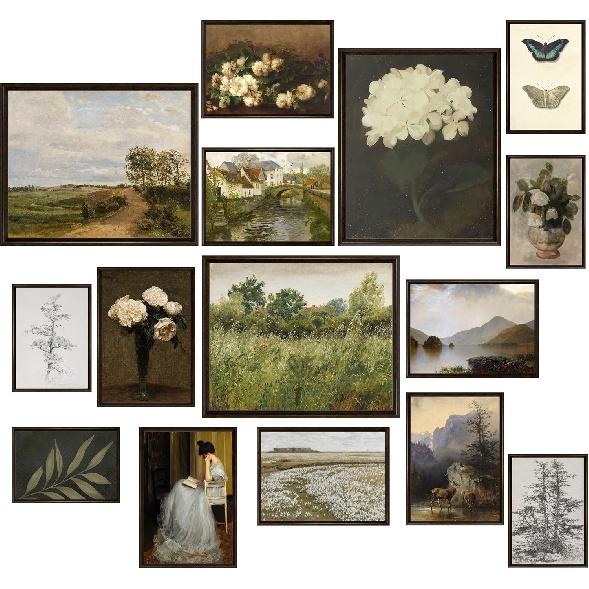 LANCHI95 15 Pcs Vintage Wall Art Decor, Vintage Posters for Room, Vintage Art Prints, Moody gallery wall art, Wall Print for Bedroom, Eclectic French Vintage
