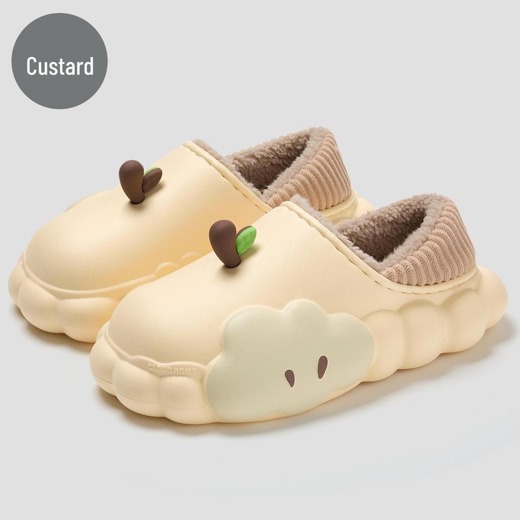 Women's Winter Cartoon Apple Cotton Slippers: Indoor Plush, Warm, Waterproof, Non-Slip Shoes