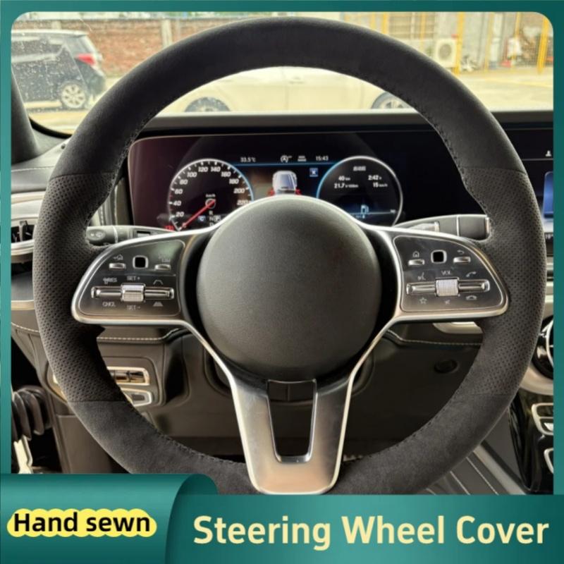 Car Steering Wheel Cover For Mercedes Benz A Class - GLC GLB CLS 2018- ized Suede DIY Steering Wrap Black Thread