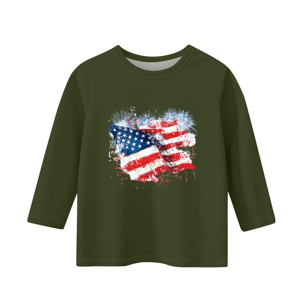 Kinder-T-Shirt mit Rundhalsausschnitt, Dreiviertelärmeln und Dreiviertelärmeln zum Unabhängigkeitstag