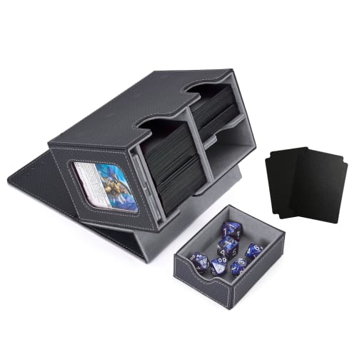 

Venssu Deck Case, Trading Card Case with Card Display Window and Dice Organizer, Holds 200 Cards, Includes Two Dividers and a Magnetic Loader, Compati