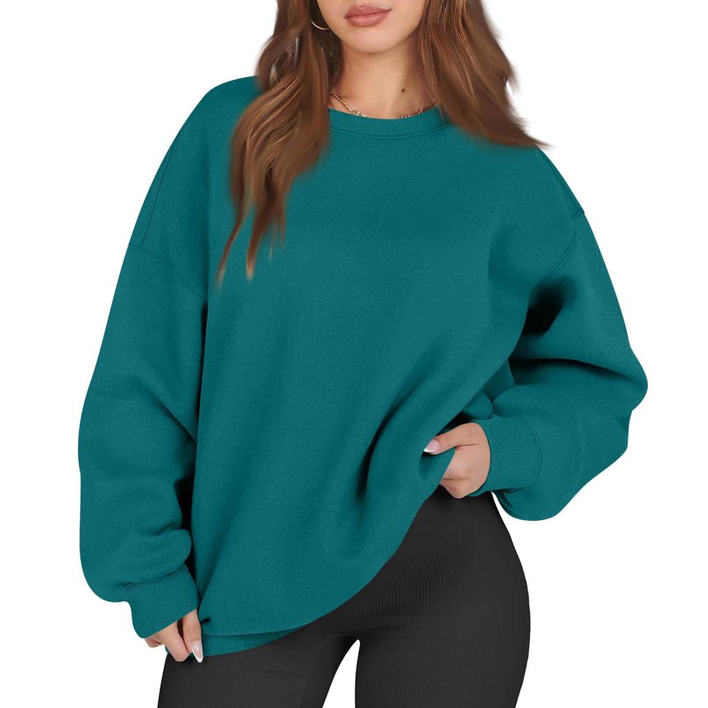 Women's Fashion Long Sleeve Solid Color Round Neck Loose Oversize Pullover Sweater Top
