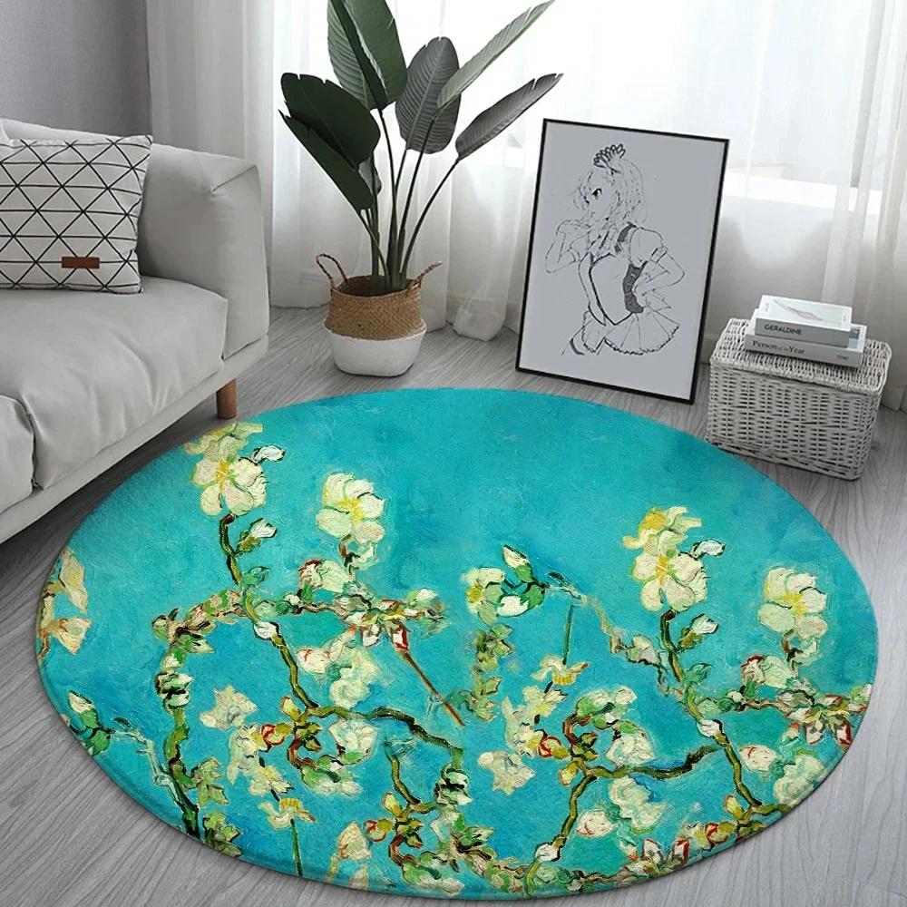 Lotus Landscape Painting Round Carpet Chair Sofa Carpets Home Living Room Bedroom Bathroom Floor Mat Printed Home Decorations