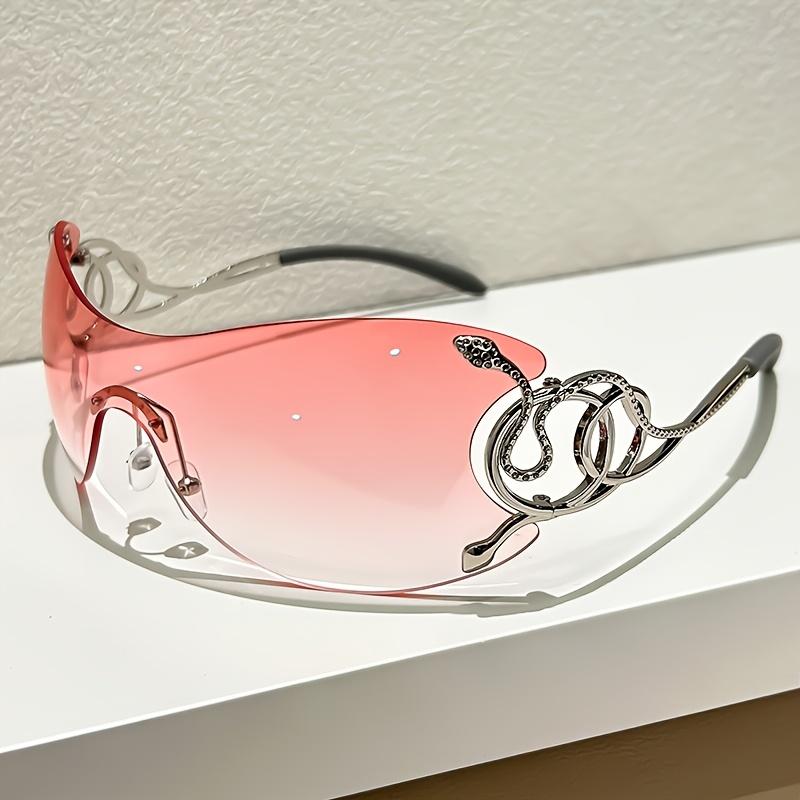 Y2K-Sonnenbrille mit Schlangenmuster-Dekoration: Zinklegierung Randloses Design, PC-Gläser, Metallscharniere Perfekte Street Fashion.