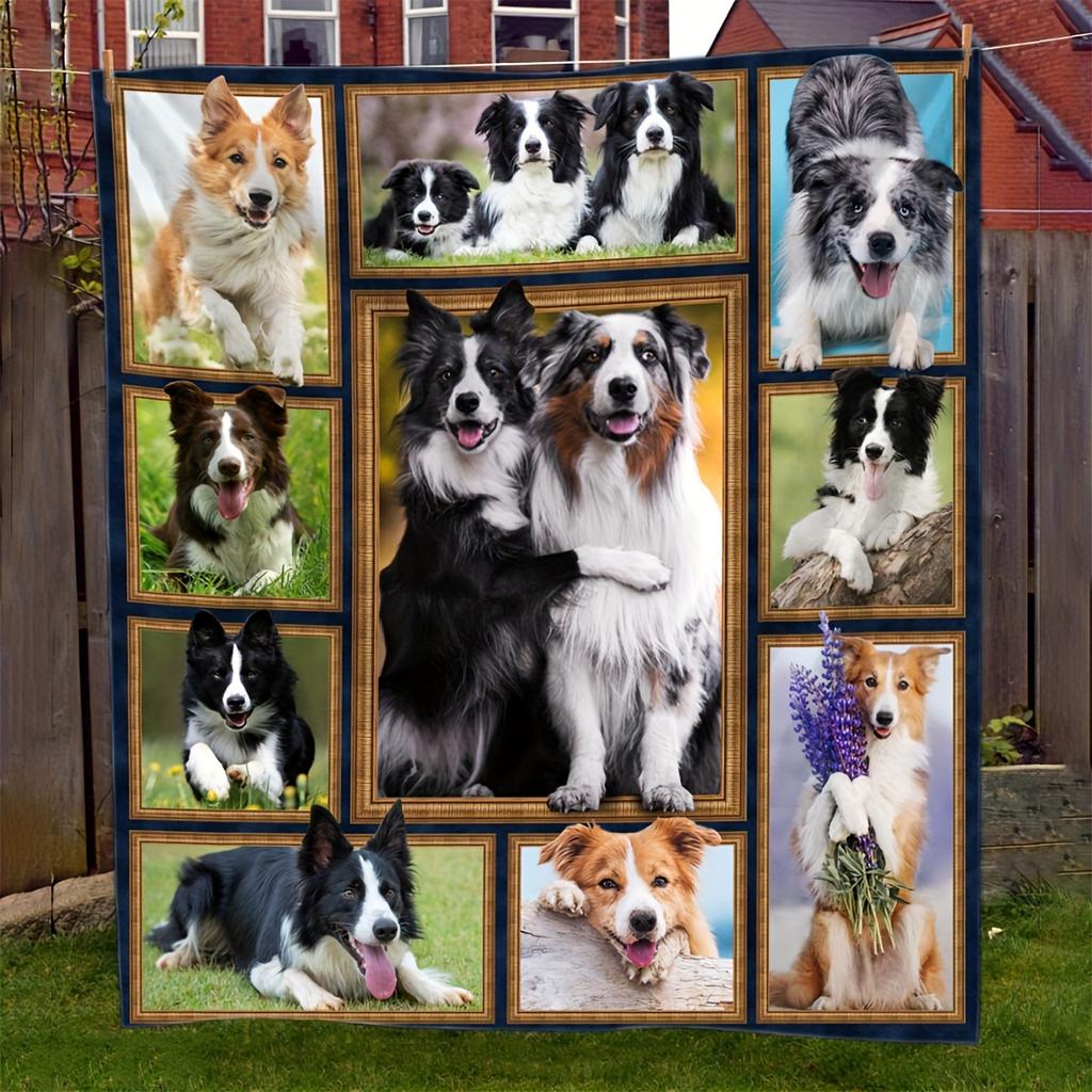 Border Collie Creative Patchwork Pattern Gift for Dog Lovers Soft Blanket Flannel Blanket 1pc