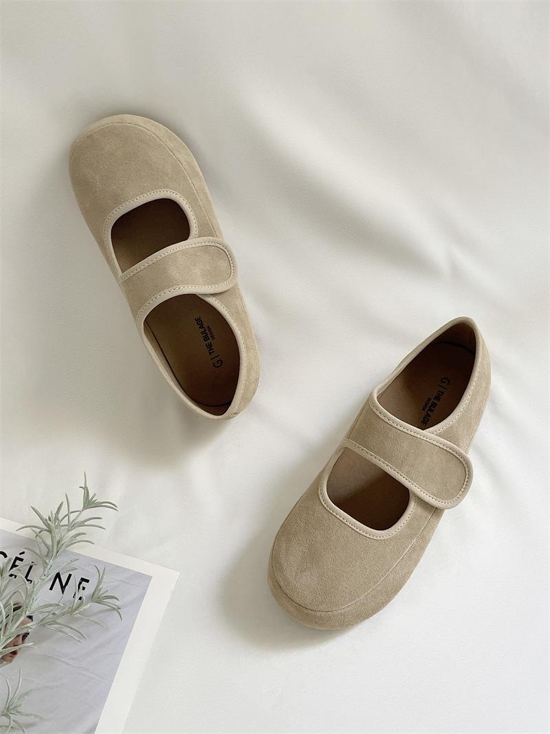 

Mori ретро уродливые милые женские туфли Мэри Джейн 2025 новые универсальные круглые головки с мелким горлом на липучках плоские шапочки 40 абрикосовый