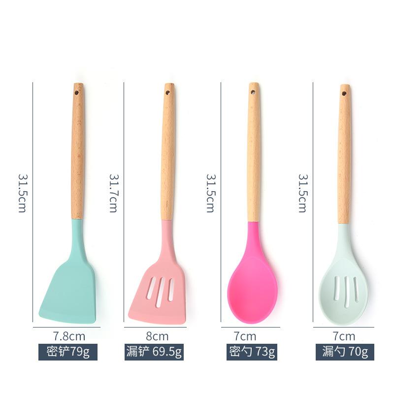 

Силиконовая кухонная утварь с деревянной ручкой, набор из 12 предметов, ложка для супа, зажим для еды, одно устройство, дуршлаг