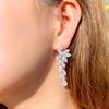 Ircons Glittering Flower Leaf Shaped Long Dangle Wedding Bridal CZ Earrings Silver Plated Elegant Pageant Jewelry CZ210
