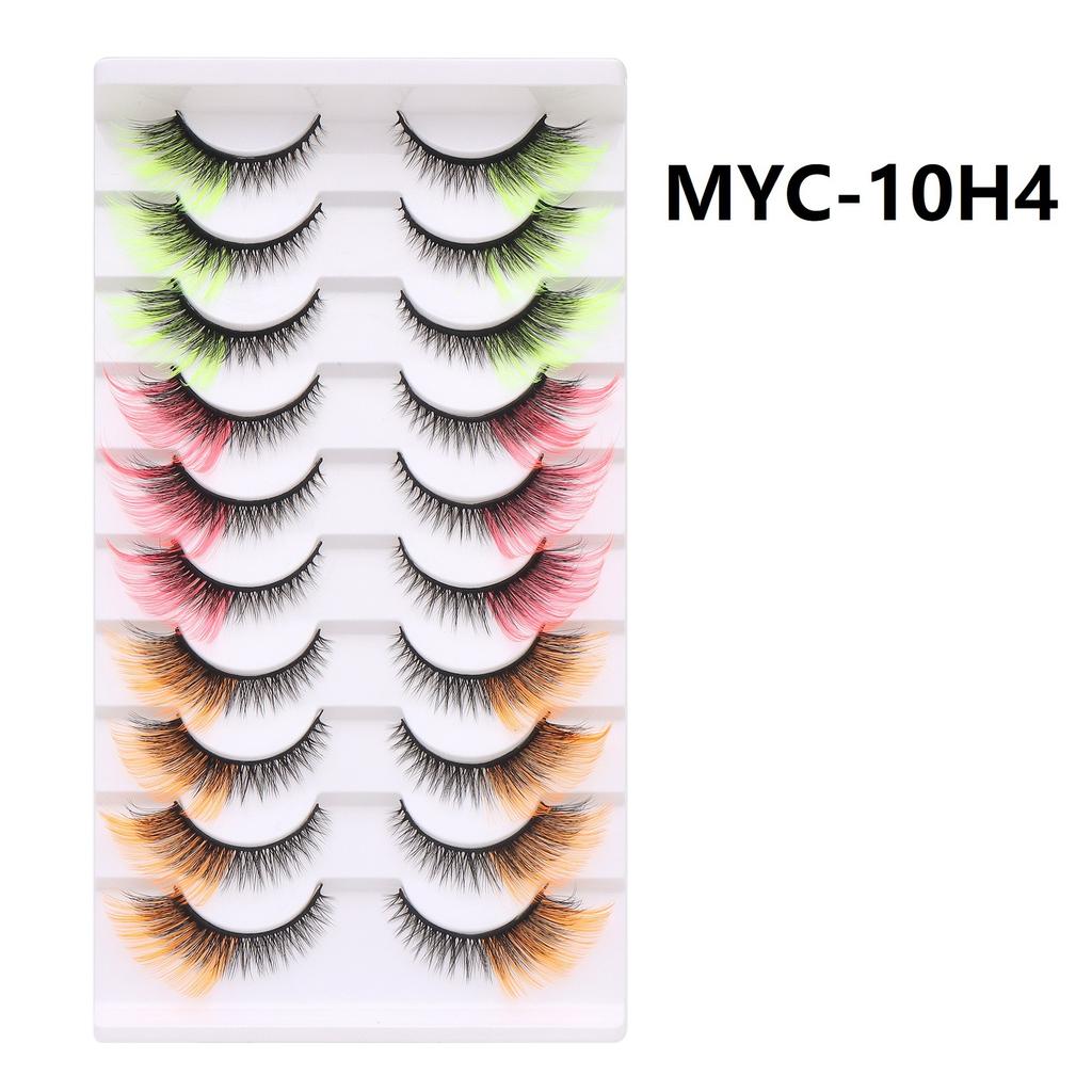 10 Pairs False Eyelashes, Colored Cat Eye Lashes with Black Band, Dramatic Volume Lashes for Party