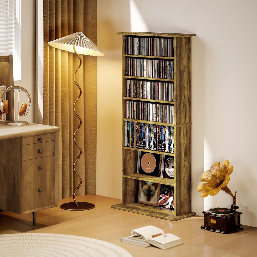CD/DVD Storage Unit, 8 Compartments, 6 Shelves, 360 CDs, Brown