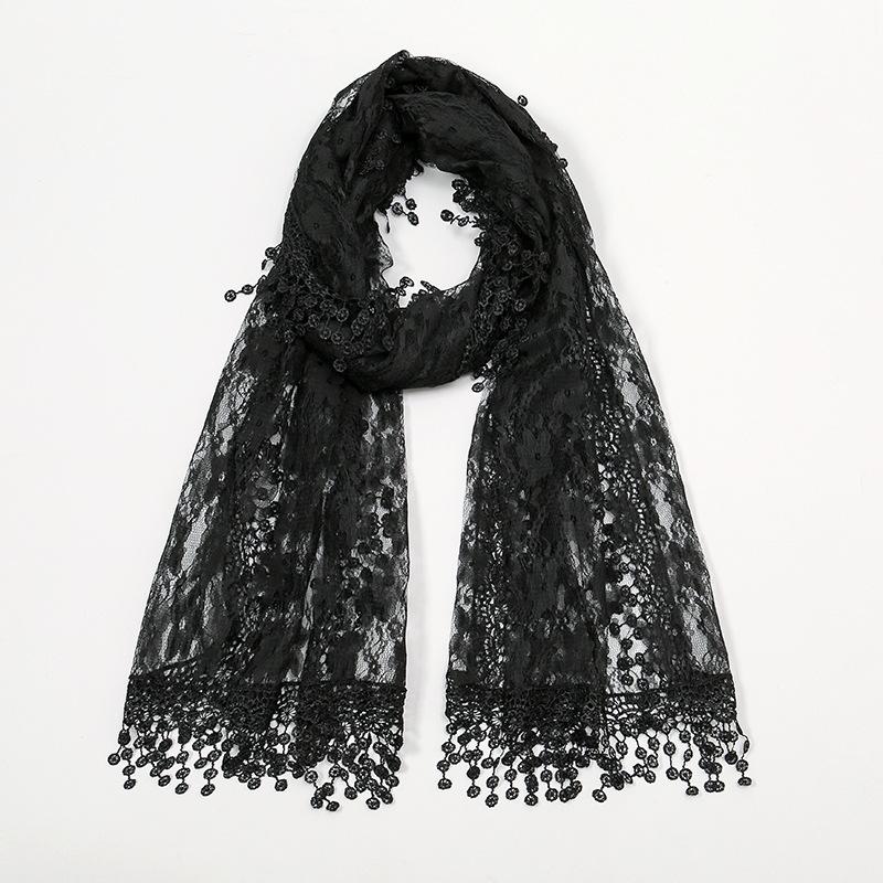 Summer new solid color floral fringed shawl, women's fashion thin plum blossom with lace long towel
