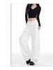 Women's American-Style Wide-Leg White Jeans: Autumn/Winter Pleated Casual Straight Floor-Length Pants