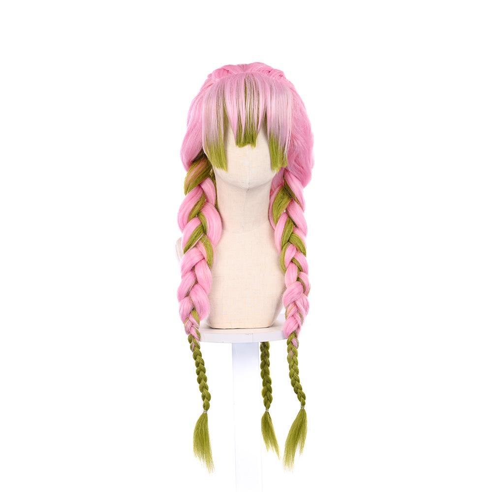 Kanroji Mitsuri Demon Slayer Pink-Green Cosplay Wig with Cap & Big Braid