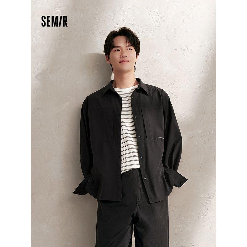 

Senma Long Sleeves Shirt Men s 2024 Autumn New Arrival Wrinkle Moisture Absorption Quick-Drying Shirt Loose and Irregular Outdoor Top Black 90001 170/88A/M
